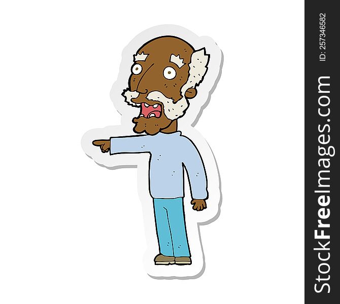 Sticker Of A Cartoon Scared Old Man Pointing