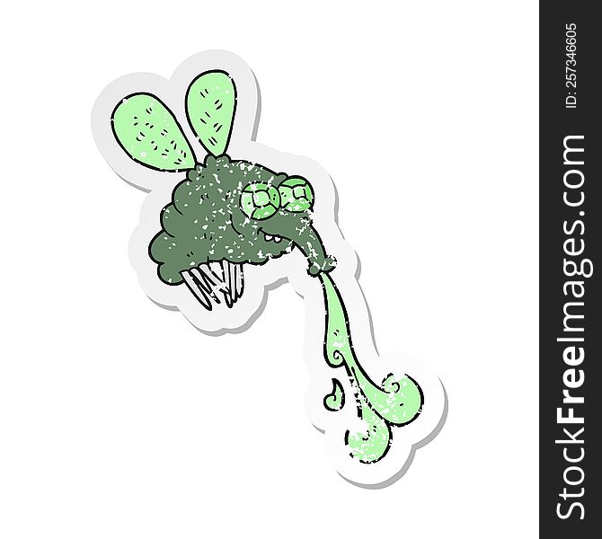 Retro Distressed Sticker Of A Cartoon Gross Fly