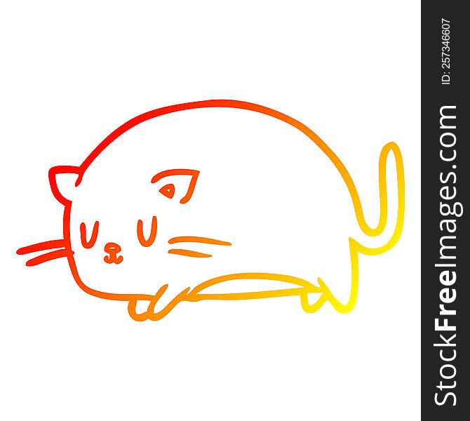 warm gradient line drawing of a cute fat cat