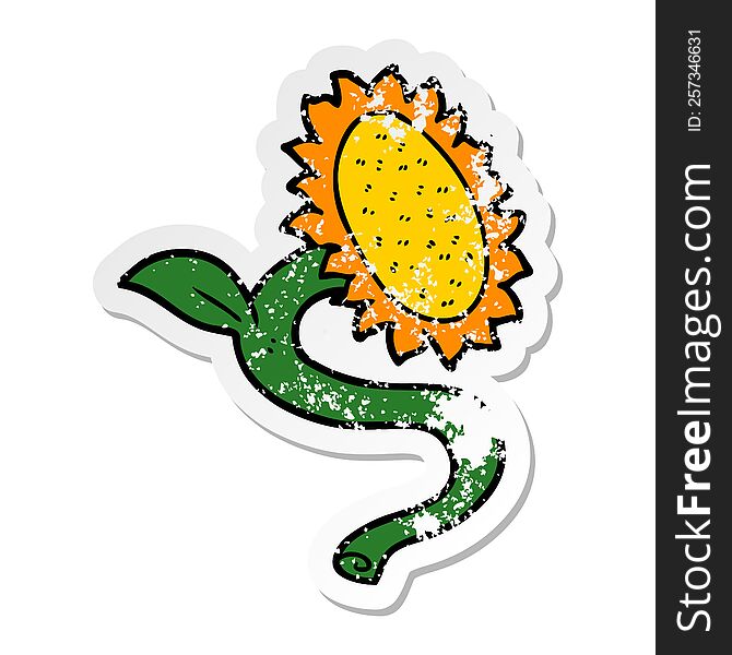 distressed sticker of a cartoon sunflower