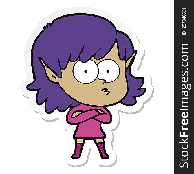 Sticker Of A Cartoon Elf Girl Staring