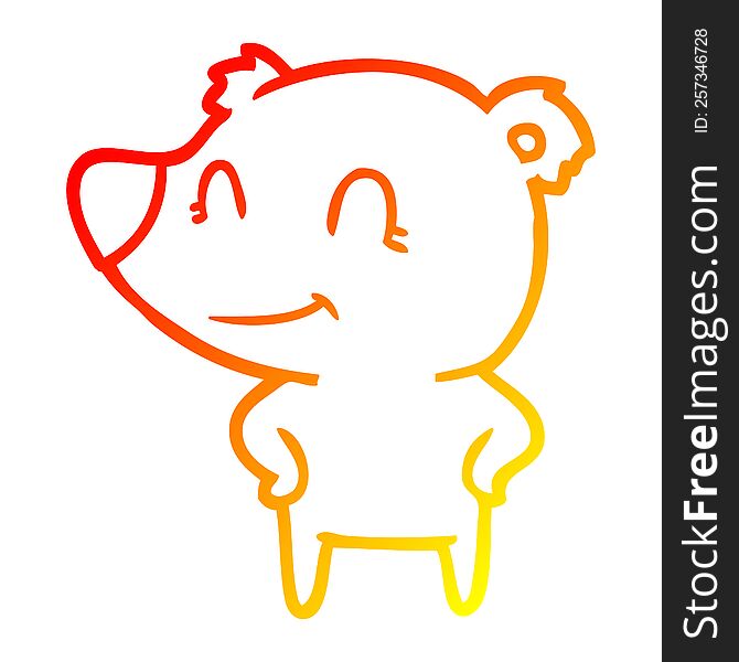 Warm Gradient Line Drawing Friendly Bear With Hands On Hips