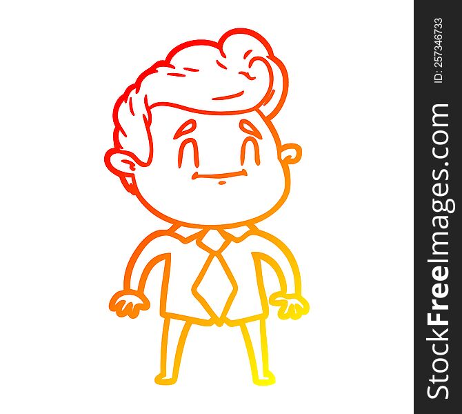 warm gradient line drawing of a happy cartoon man in office clothes