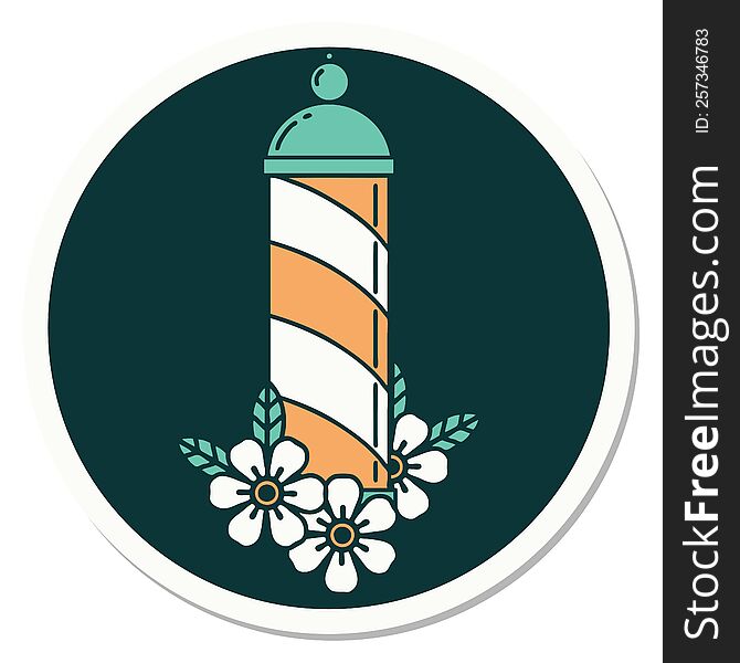 sticker of tattoo in traditional style of a barbers pole. sticker of tattoo in traditional style of a barbers pole