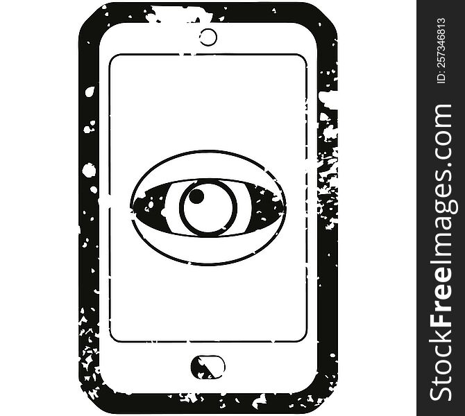 Distressed effect cell phone watching you graphic icon