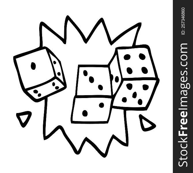 line drawing cartoon rolling dice