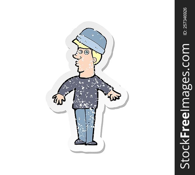 Retro Distressed Sticker Of A Cartoon Man Wearing Hat