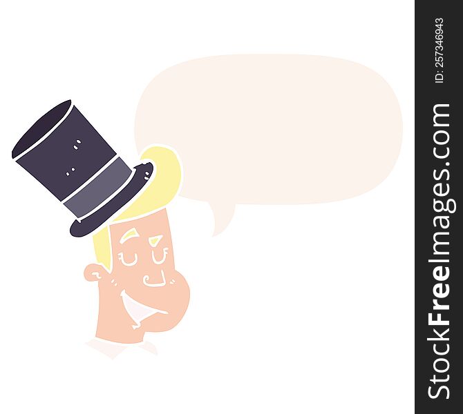 cartoon man wearing top hat and speech bubble in retro style