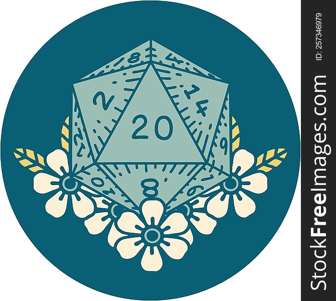 iconic tattoo style image of a d20. iconic tattoo style image of a d20