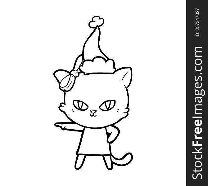 Cute Line Drawing Of A Cat Wearing Dress Wearing Santa Hat