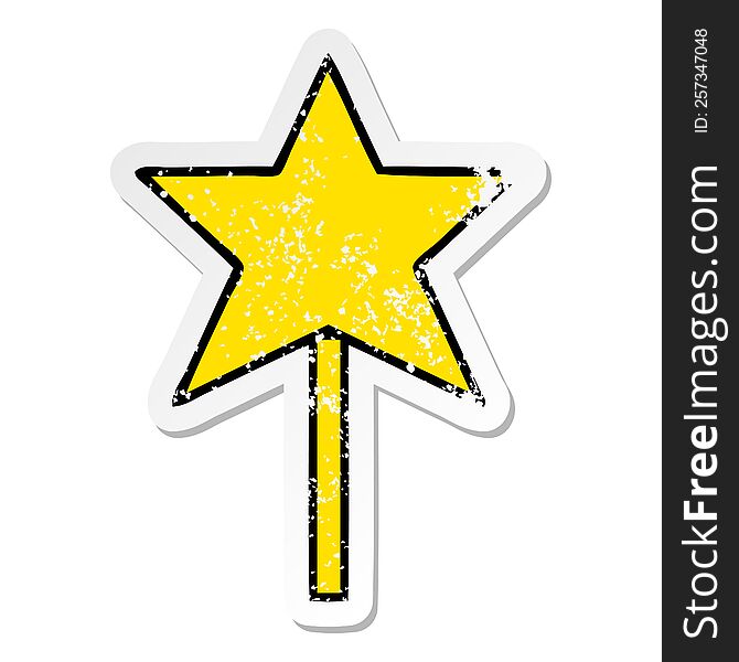 Distressed Sticker Of A Cute Cartoon Star Wand