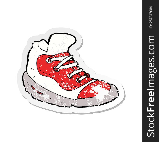 retro distressed sticker of a cartoon sneaker