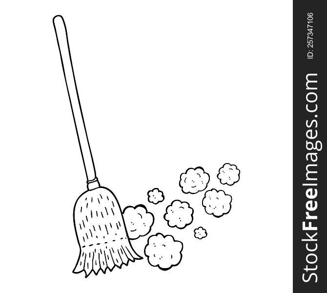 freehand drawn black and white cartoon sweeping brush