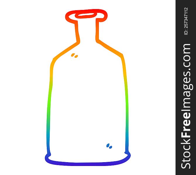 rainbow gradient line drawing of a cartoon green bottle