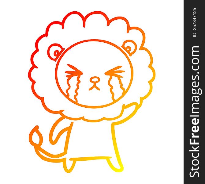 Warm Gradient Line Drawing Cartoon Crying Lion