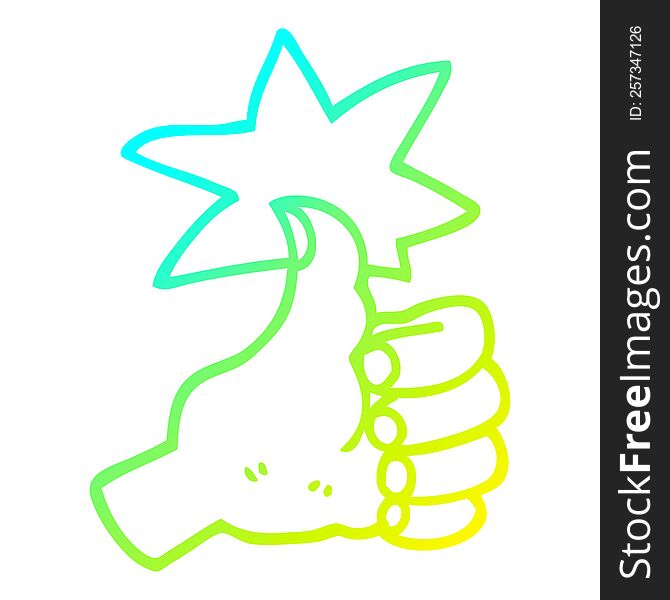cold gradient line drawing of a cartoon thumbs up symbol