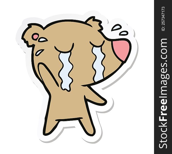 Sticker Of A Cartoon Crying Bear
