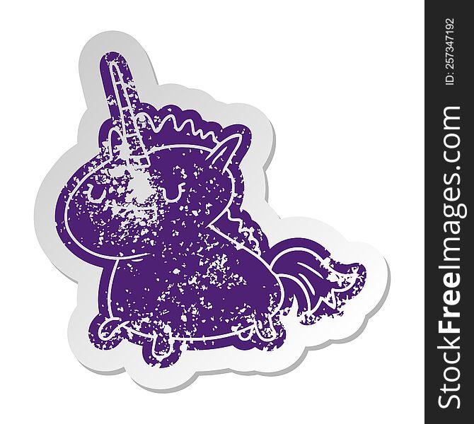 Distressed Old Sticker Of A Magical Unicorn
