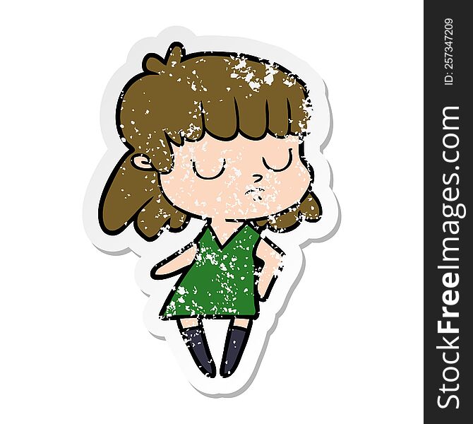 Distressed Sticker Of A Cartoon Indifferent Woman