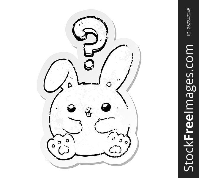 Distressed Sticker Of A Cartoon Rabbit With Question Mark