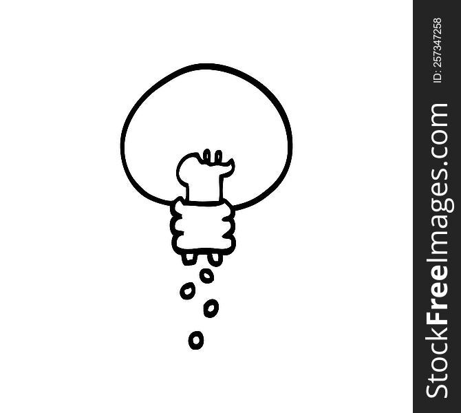 black and white cartoon shining light bulb