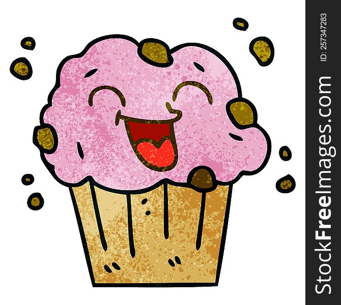 hand drawn quirky cartoon happy muffin. hand drawn quirky cartoon happy muffin