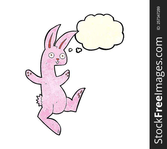 Funny Cartoon Pink Rabbit With Thought Bubble