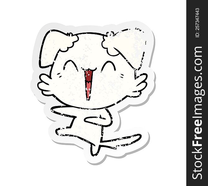 distressed sticker of a happy dancing dog cartoon