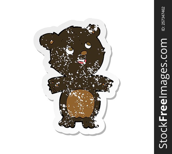 retro distressed sticker of a cartoon happy little black bear