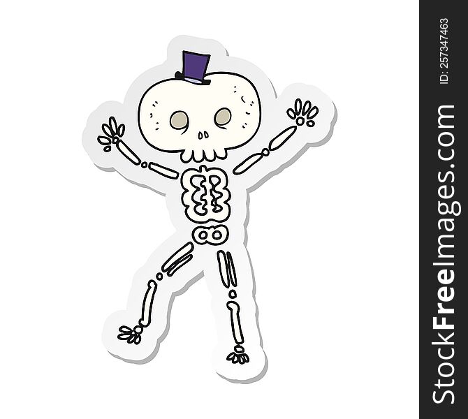 sticker of a cartoon dancing skeleton