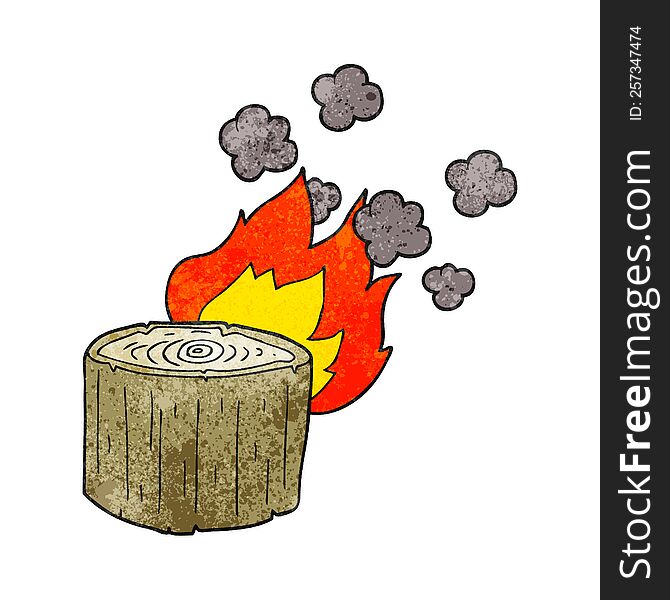 freehand textured cartoon burning log
