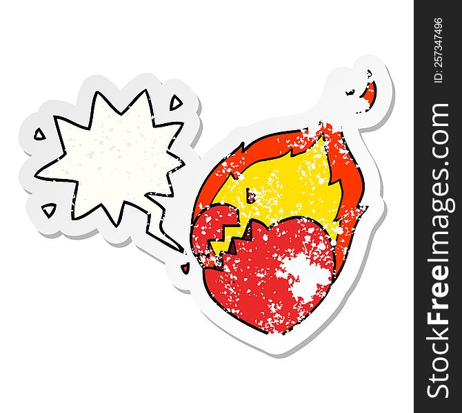 cartoon flaming heart with speech bubble distressed distressed old sticker. cartoon flaming heart with speech bubble distressed distressed old sticker