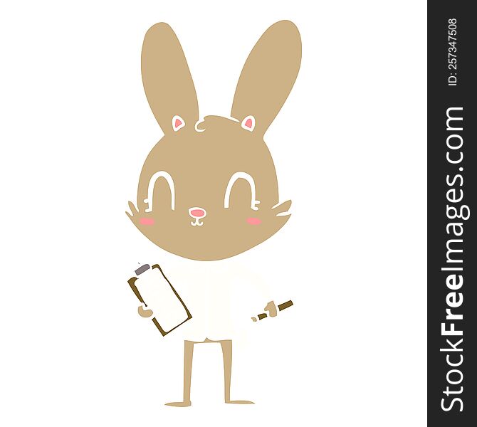 Cute Flat Color Style Cartoon Rabbit With Clipboard