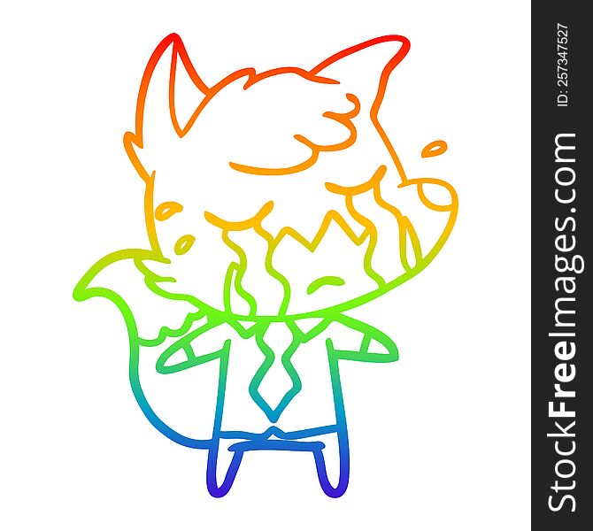 Rainbow Gradient Line Drawing Crying Business Fox Cartoon