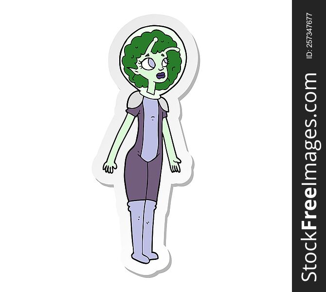 Sticker Of A Cartoon Alien Space Girl