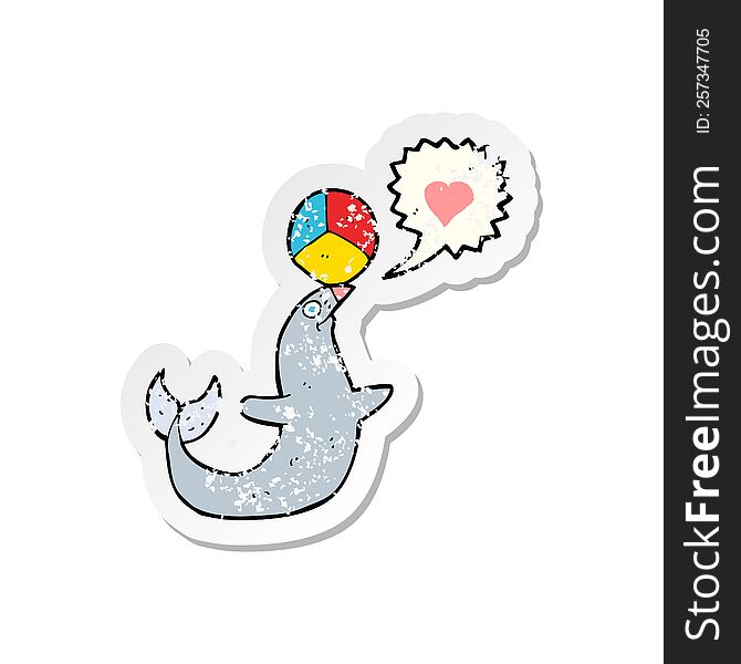 retro distressed sticker of a cartoon seal with ball
