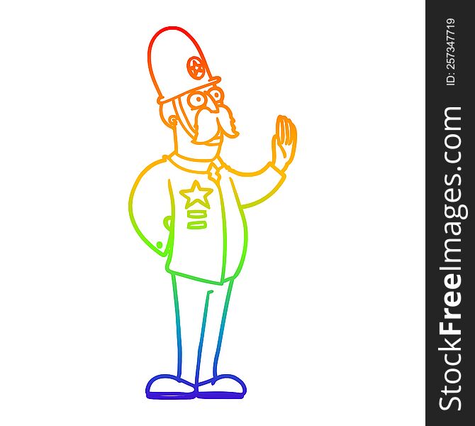 Rainbow Gradient Line Drawing Cartoon Policeman Making Stop Gesture