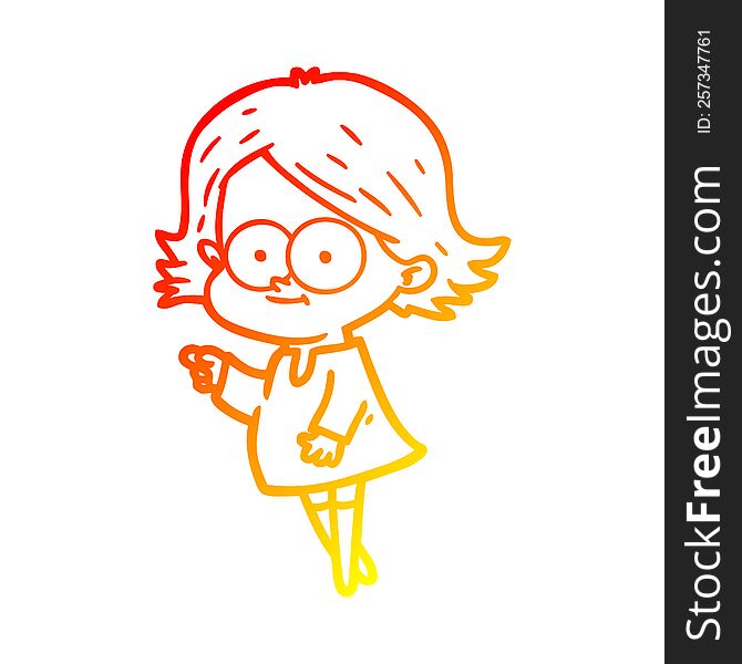 Warm Gradient Line Drawing Happy Cartoon Girl