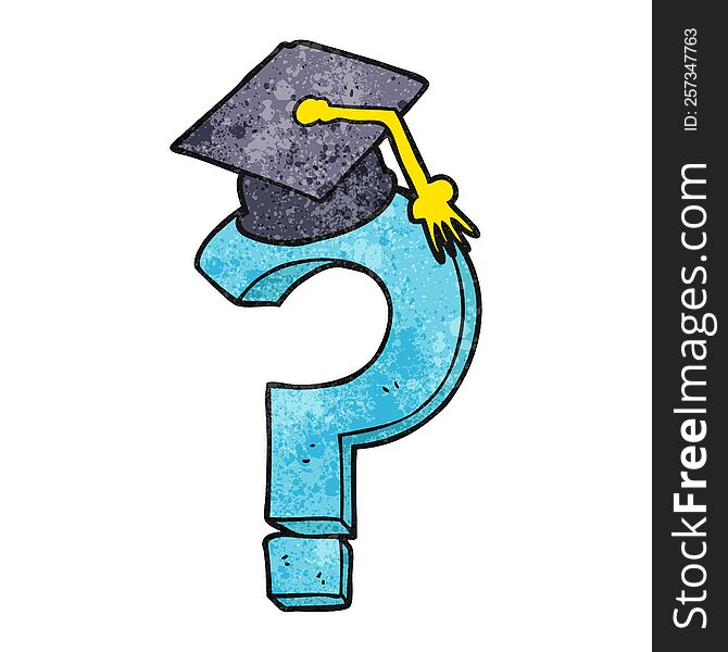 freehand textured cartoon graduation cap on question mark