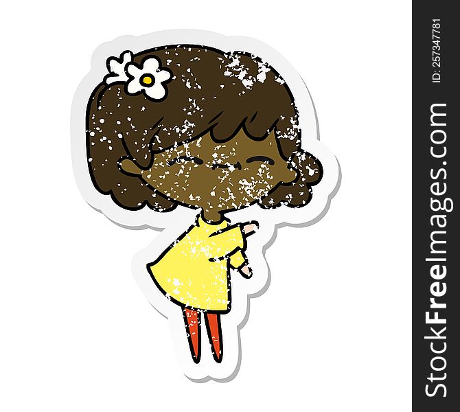 freehand drawn distressed sticker cartoon of cute kawaii girl