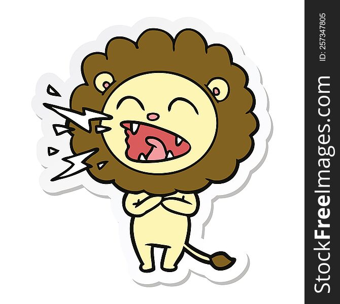 sticker of a cartoon roaring lion