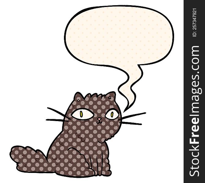 cartoon cat looking right at you and speech bubble in comic book style
