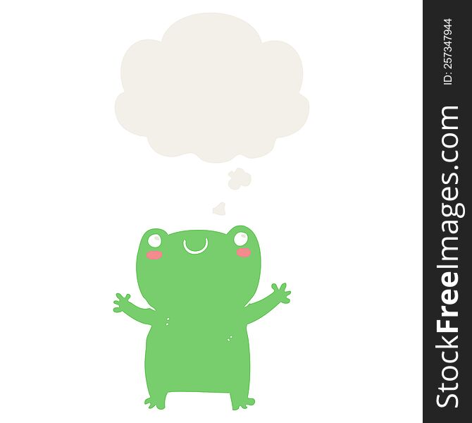 cute cartoon frog with thought bubble in retro style