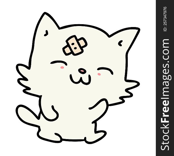cartoon of a happy cat with sticking plaster on forehead