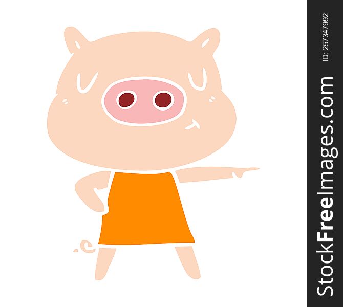 Flat Color Style Cartoon Content Pig In Dress Pointing