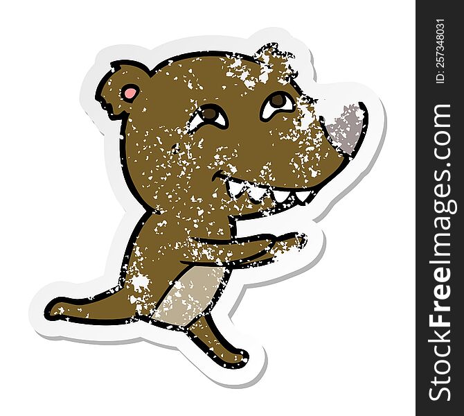 distressed sticker of a cartoon bear running
