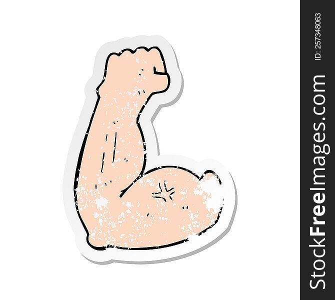 retro distressed sticker of a flexing bicep cartoon