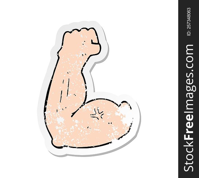 Retro Distressed Sticker Of A Flexing Bicep Cartoon