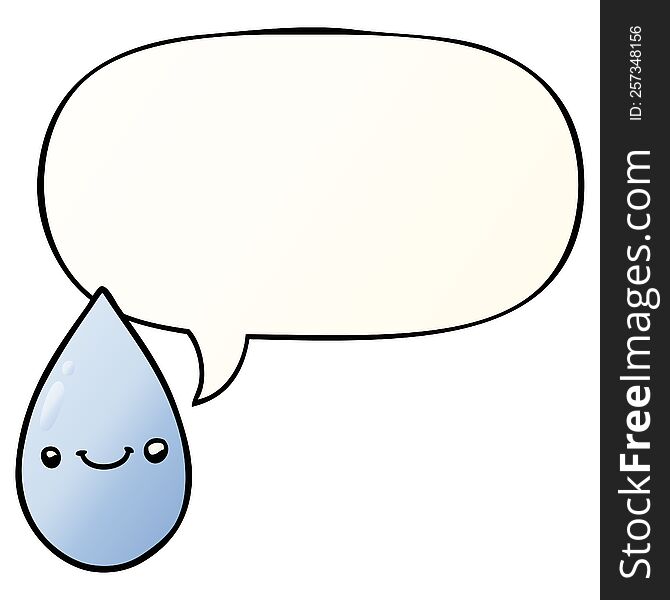 cartoon cute raindrop and speech bubble in smooth gradient style