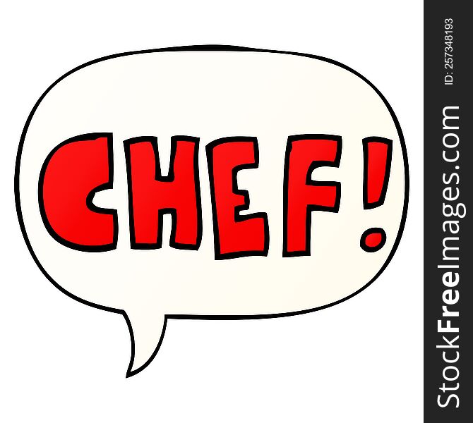 cartoon word chef with speech bubble in smooth gradient style